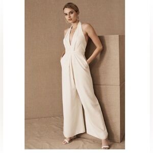 Jill Stuart Anthropologie BHLDN White Jumpsuit Wide Leg Backless 15 NWT